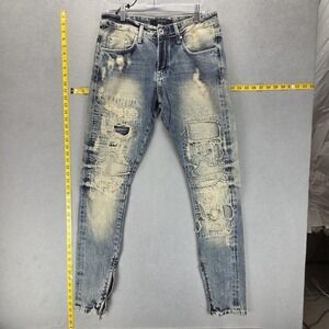 Selvedge Jeans Mens 31x34 Blue Thrashed Destroyed Patchwork Represent‎ Denim